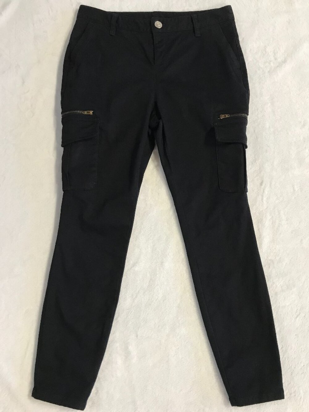 INC Black Utility Cargo Pants Petite 6P Stretch Slim Ankle Zip Detail